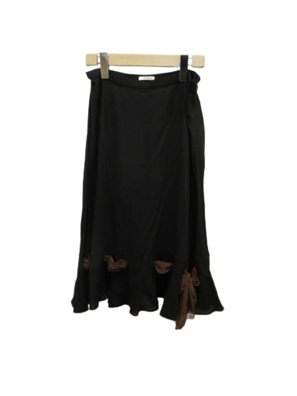 Miu Miu Flare Long Skirt Black Brown Ribbon 38